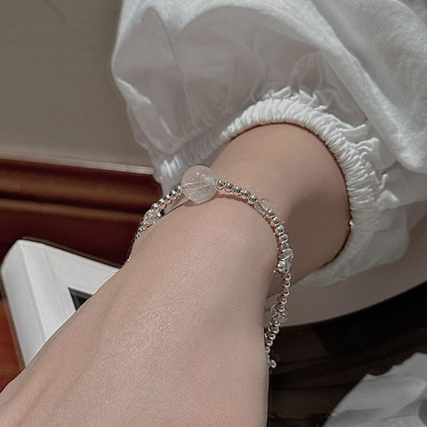 Bracelet à Perles en Argent Sterling 925 Vintage pour Femme Style Coréen Pendentif Croix Avec Strass Transparents Bijoux Cadeau Réglable