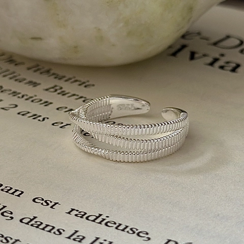 Anillo Abierto de Plata de Ley 925 Vintage con Textura Trenzada para Mujer Anillo de Dedo Geométrico Ajustable Minimalista