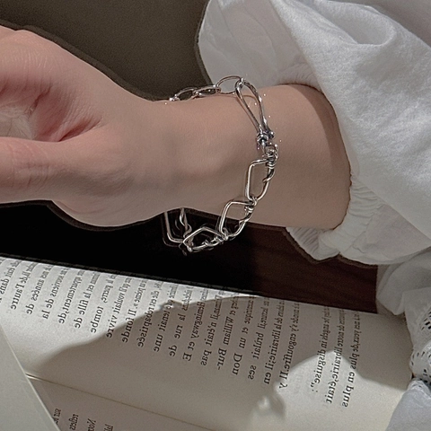 Vintage 925 Sterling Silver Knot Bracelet For Women Minimalist Distressed Industrial Style Geometric Chain Bracelet Jewelry