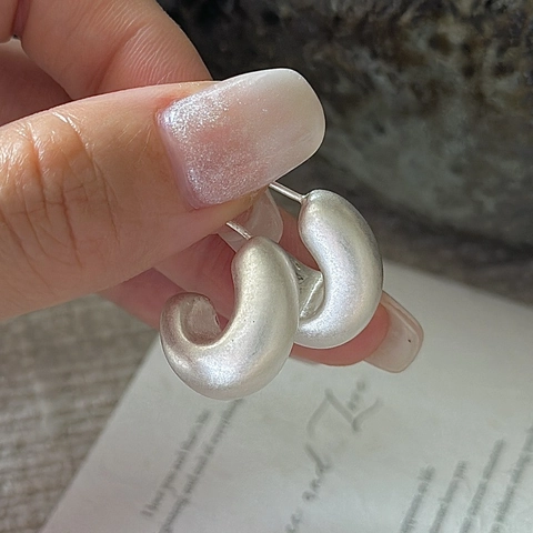 S925 Sterling Silver Matte Frosted C-Shaped Hoop Earrings For Women Vintage Minimalist Geometric Niche Design Jewelry Gift