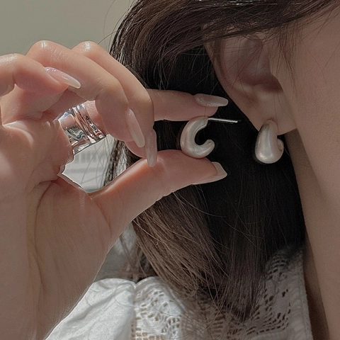 S925 Sterling Silver Matte Frosted C-Shaped Hoop Earrings For Women Vintage Minimalist Geometric Niche Design Jewelry Gift