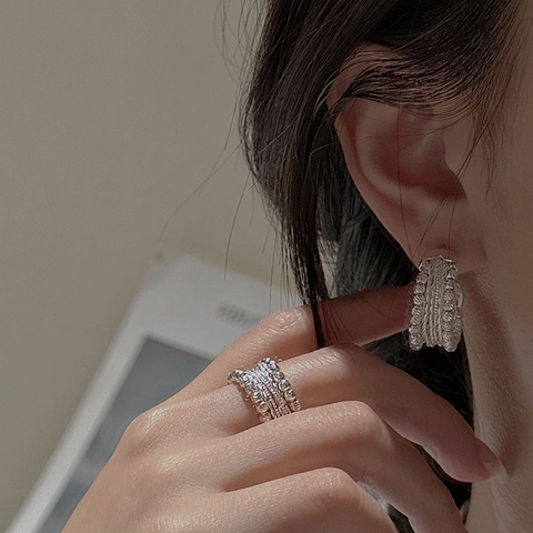 925 Sterling Silver Beaded Hoop Earrings For Women Vintage Minimalist Design C Shaped Retro Fashion Korean Style Jewelry