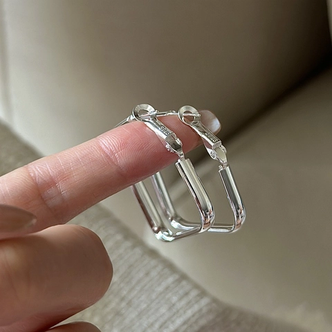 Pendientes de Aro Cuadrados de Plata de Ley S925 para Mujer Pendientes Geométricos Vintage de Estilo Coreano