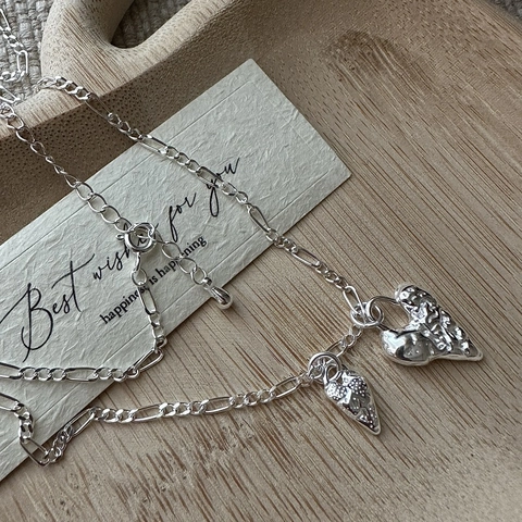 Collana Vintage in Argento Sterling 925 Con Ciondolo Cuore e Fragola Texturizzata Catena Figaro Gioielli Donna