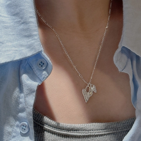 Collana Vintage in Argento Sterling 925 Con Ciondolo Cuore e Fragola Texturizzata Catena Figaro Gioielli Donna
