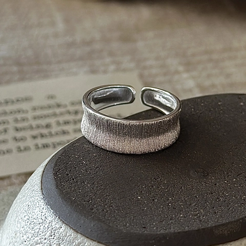 Vintage 925 Sterlingsilber Offener Ring Für Damen Minimalistisch Gebürstete Textur Unregelmäßiger Geometrischer Verstellbarer Ring