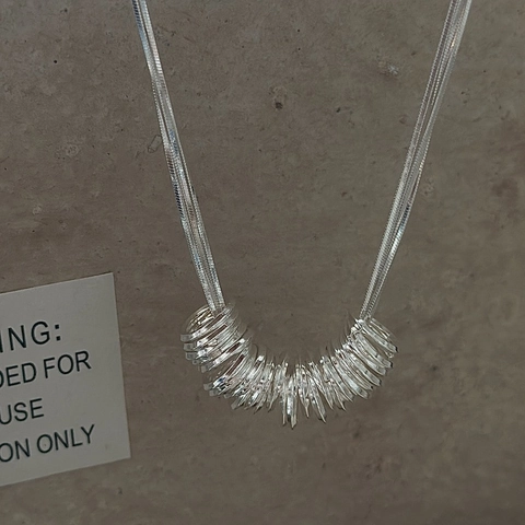 Vintage S925 Sterling Silver Multi-Ring Pendant Necklace For Women Minimalist Korean Double Layer Snake Bone Chain Clavicle Jewelry