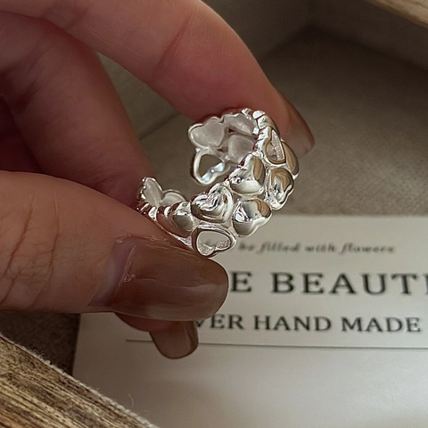 Vintage 925 Sterlingsilber Herz Offener Ring Für Damen Koreanisch Minimalistisch Hohl Liebe Herz Doppelschicht Verstellbarer Schmuckring