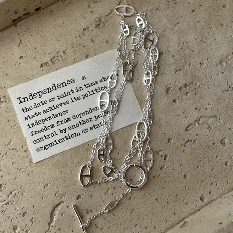 925 Sterling Silver Pig Nose Double Layer Necklace For Women Retro Minimalist Anchor Chain Sweater Necklace Toggle Clasp Jewelry
