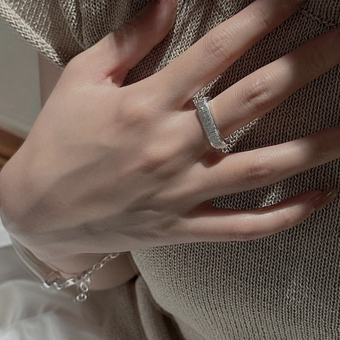 Korean Style S925 Sterling Silver Adjustable Open Ring For Women Minimalist Brushed Texture Rhinestone Finger Ring Jewelry