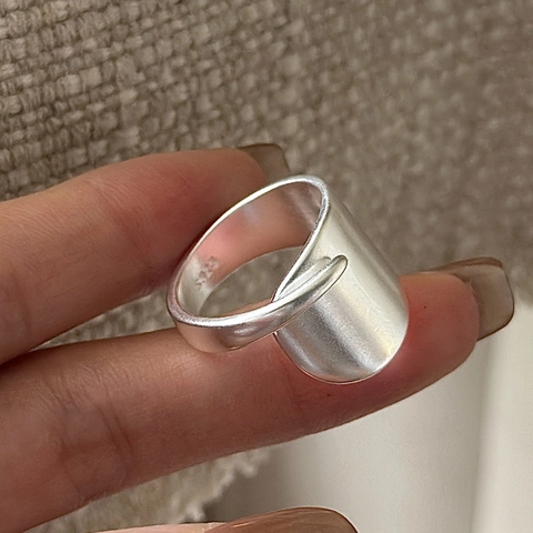 S925 Sterling Silver Open Ring For Women Vintage Matte Finish Wide Band Overlapping Cross Design Korean Fashion Jewelry