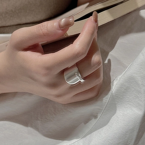 S925 Sterling Silver Open Ring For Women Vintage Matte Finish Wide Band Overlapping Cross Design Korean Fashion Jewelry