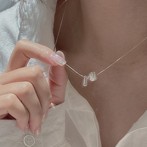 925 Sterling Silver Minimalist Necklace For Women Brushed Ball And Cylinder Pendant Korean Style Simple Retro Clavicle Chain Jewelry