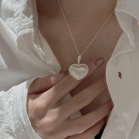 S925 Sterling Zilveren Hart Hanger Ketting Minimalistisch Retro Geborstelde Textuur Kraalrand Niche Ontwerp Sieraden Voor Vrouwen Cadeau