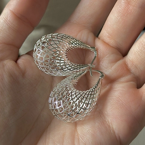 925 Sterling Silver Teardrop Hollow Mesh Earrings For Women Vintage Minimalist Korean Style Silver Dangle Earrings Jewelry