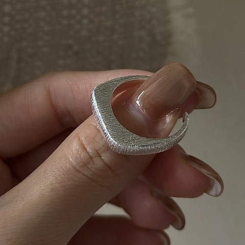 Anello Geometrico Irregolare in Argento Sterling 925 Minimalista per Donna Texture Spazzolata Anello Aperto Regolabile