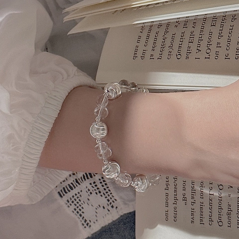 925 Sterling Silver Crystal Beaded Bracelet For Women Minimalist Cat Eye Stone Rutilated Quartz Elastic Korean Jewelry Gift