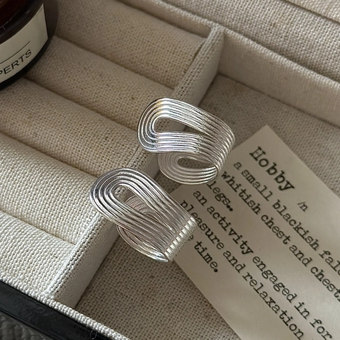 S925 Sterling Silver U-Shaped Ribbed Hoop Earrings Minimalist Textured Geometric Retro Ear Jewelry For Women