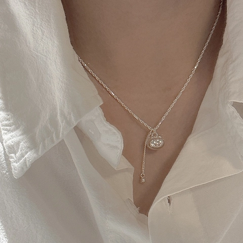 925 Sterling Silver Persimmon Pendant Necklace For Women Retro Minimalist Tassel Clavicle Chain Korean Style Niche Design Jewelry