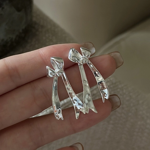 Vintage 925 Sterlingsilber Schleife Band Ohrhänger Für Damen Koreanische Minimalistische Unregelmäßige Quasten Ohrringe Schmuck