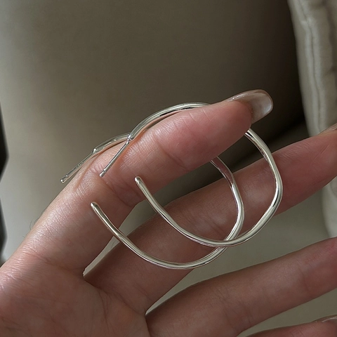Minimalist 925 Sterling Silver Irregular Wavy Hoop Earrings For Women Vintage Geometric Statement Ear Jewelry Accessories