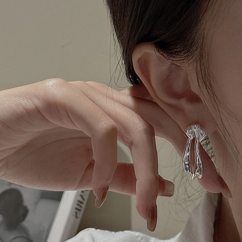 Vintage 925 Sterlingsilber Schleife Band Ohrhänger Für Damen Koreanische Minimalistische Unregelmäßige Quasten Ohrringe Schmuck