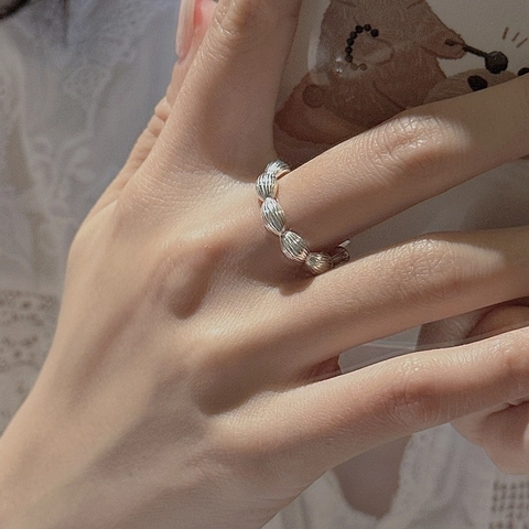 Vintage 925 Sterlingsilber Offener Ring Für Damen Minimalistisch Strukturierter Ovaler Wellenmuster Verstellbarer Fingerschmuck