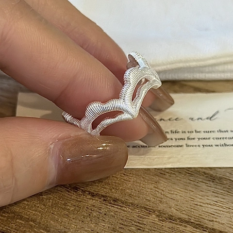 S925 Sterling Silver Vintage Wave Texture Ring For Women Korean Minimalist Irregular Double Layer Adjustable Open Finger Ring