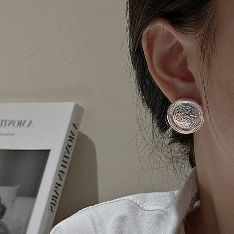 Orecchini a Bottone Rotondi in Argento Sterling 925 da Donna Vintage Minimalista Trama Taglio Diamante CNC Orecchini Argento