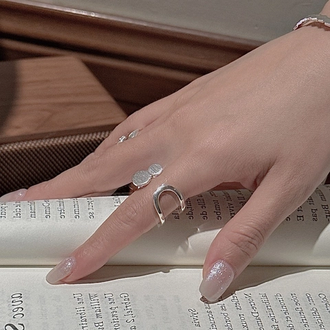 S925 Sterling Silver Double Layer Geometric Ring For Women Minimalist Brushed Texture Wave Open Adjustable Band Fashion Finger Jewelry