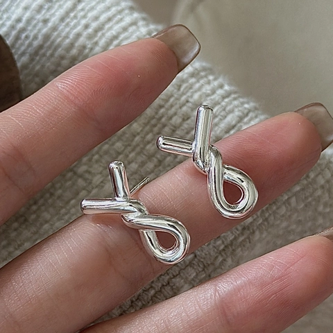 Orecchini a Bottone in Argento Sterling S925 Con Nodo Intrecciato Donna Design Geometrico Minimalista Gioielli alla Moda