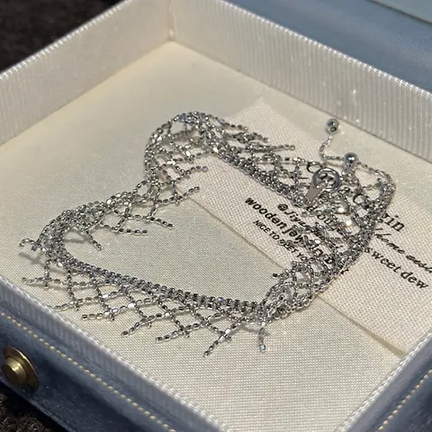 Bracciale con Nappe in Pizzo Minimalista in Argento Sterling 925 Vintage Design a Maglia Traforata Gioielli Donna Stile Coreano