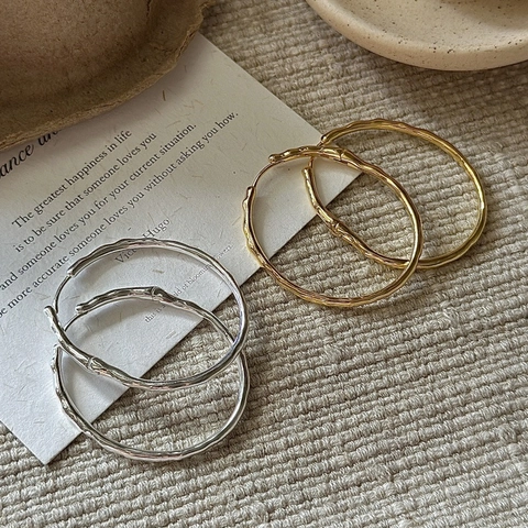 Orecchini a Cerchio in Argento Sterling 925 con Texture in Bambù per Donna Minimalisti Stile Coreano Oro Argento