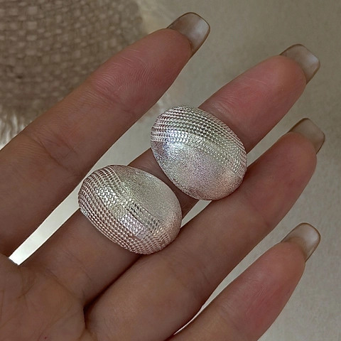 Pendientes de Botón Ovalados Geométricos Vintage de Plata de Ley 925 para Mujer Estilo Coreano Textura de Rejilla Joyería Mate