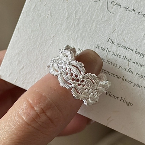 925 Sterling Silver Retro Lace Hollow Out Ring For Women Minimalist Geometric Adjustable Open Finger Ring Korean Style Jewelry