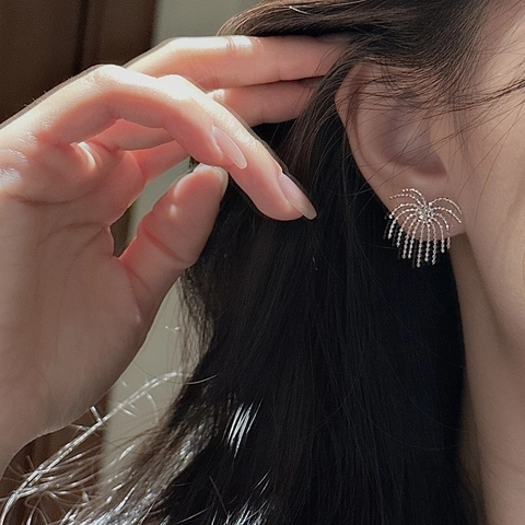 925 Sterlingsilber Feuerwerk Ohrstecker Für Damen Vintage Quaste Strass Radiale Ohrringe Minimalistisch Hochzeit Party