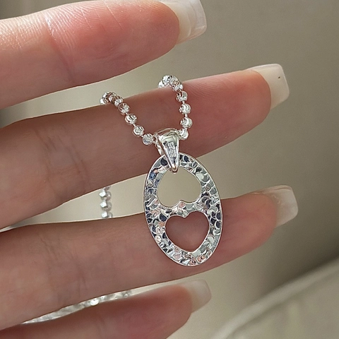 925 Sterlingsilber Schweinenase Halskette Für Damen Vintage Gehämmerter Ovaler Hohler Anhänger Kugelkette Choker Schmuck