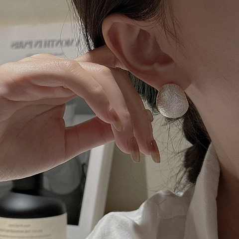 925 Sterling Silver Retro Brushed Texture Hoop Earrings For Women Minimalist Korean Style Geometric Grid Pattern Jewelry