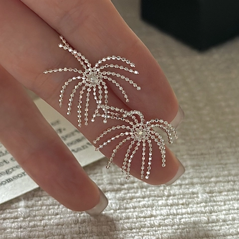 925 Sterlingsilber Feuerwerk Ohrstecker Für Damen Vintage Quaste Strass Radiale Ohrringe Minimalistisch Hochzeit Party