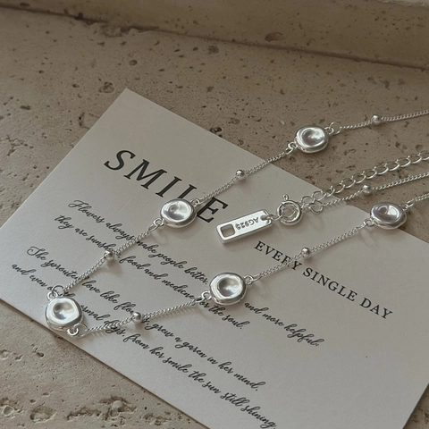 Collana in Argento Sterling 925 per Donna Stile Coreano Minimalista Pendente a Forma di Fagiolo Irregolare Catena da Clavicola Vintage Gioielli