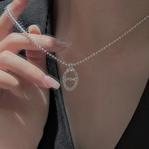 925 Sterlingsilber Schweinenase Halskette Für Damen Vintage Gehämmerter Ovaler Hohler Anhänger Kugelkette Choker Schmuck