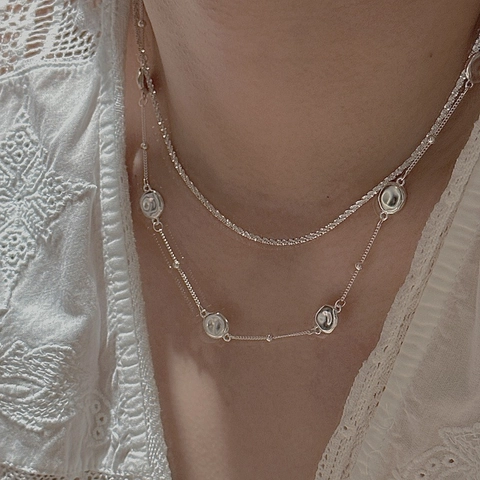 Collana in Argento Sterling 925 per Donna Stile Coreano Minimalista Pendente a Forma di Fagiolo Irregolare Catena da Clavicola Vintage Gioielli