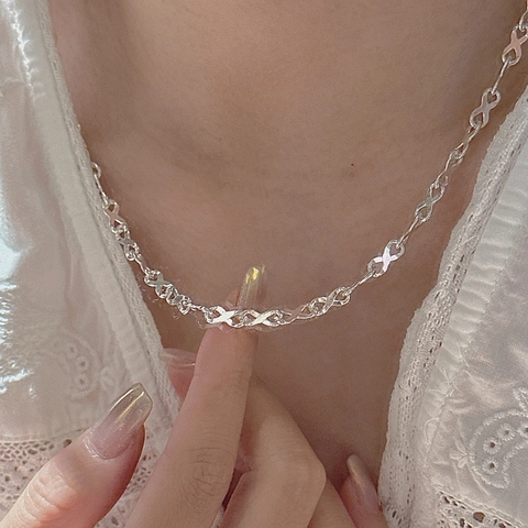 Collana Infinito in Argento Sterling 925 per Donna Catena della Clavicola Geometrica X-Link Minimalista Design Retrò Gioielli