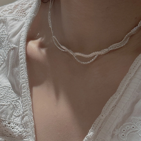 925 Sterlingsilber Wellenstruktur Choker Halskette Minimalistisches Wellen Design Gliederkette Für Damen Schmuck Geschenk