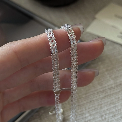 Bracciale in Argento Fine S999 da Donna Design Vintage con Fiori Intagliati Bracciale a Catena Glitter con Ciondolo a Cuore