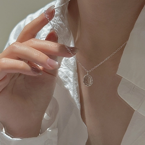 Collana in Argento Sterling 925 con Quarzo Rutilato per Donna Stile Coreano Ciondolo Gemma Ovale Catena Minimalista Gioielli