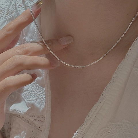 S925 Sterling Silver Minimalist Twist Rope Chain Necklace For Women Geometric Cylindrical Bead Clavicle Chain Vintage Style Jewelry