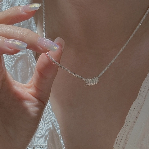 Collier Pendentif Anneaux Irréguliers Géométriques Minimalistes en Argent Sterling S925 pour Femmes Collier Chaîne Scintillante Vintage Bijoux