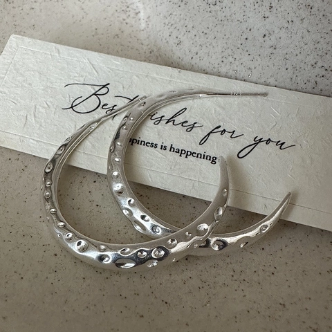 925 Sterling Silver Hoop Earrings Hammered Texture Retro C Shape Minimalist Niche Design Fashion For Women