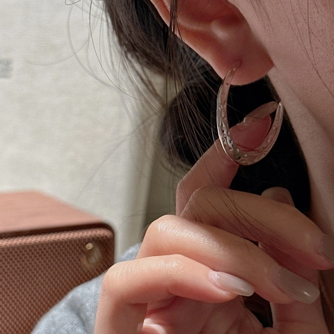 925 Sterling Silver Hoop Earrings Hammered Texture Retro C Shape Minimalist Niche Design Fashion For Women